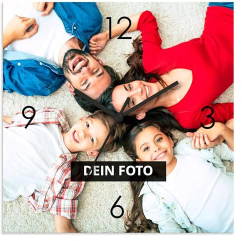 ARTLAND Premium Wanduhr aus Alu eigenes Foto personalisierte Geschenke Uhr geräuschlos ohne Tickgeräusche 30x30 cm für Freunde Familie, Geburtstagsgeschenk für Frauen Hochzeitsgeschenke für Brautpaar