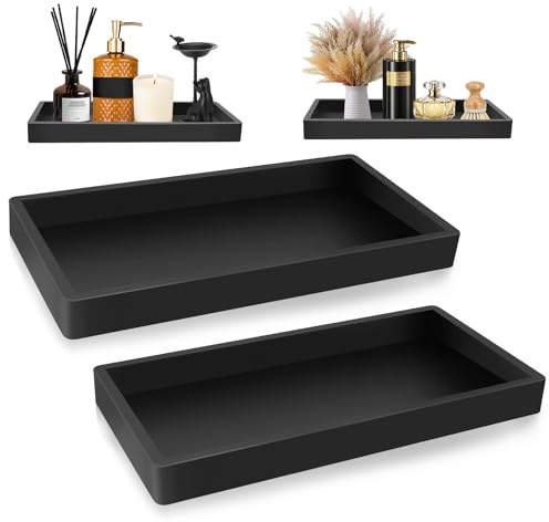 2 Pezzi Vassoio da Bagno, Vassoio Nero Rettangolare,Vassoio da Bagno in Silice, Vassoio Decorativo, Vassoio Portaoggetti, Adatto per Cucina e Bagno,Candele,Cosmetici(20 * 10cm）