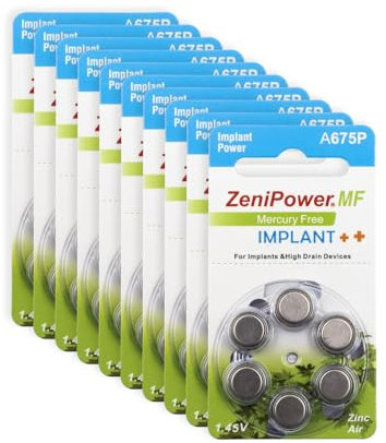 Hearing360 Pilas para implantes cocleares PR44 medida 675P, potencia constante y larga duración, pilas sin mercurio con tecnología zinc-aire (5 blísteres, 30 pilas)
