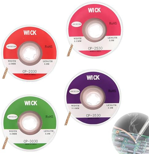 4 Stück Entlötlitze,Lötlitze,Solder Wick,Kupfer Entlötdraht,Entlötlitze Mit Flussmittel,Kupfer Entlötdraht No-Clean Entlötlitze,Zum Entfernen Des Lötzinns(2mm 2.5mm 3mm 3.5mm)