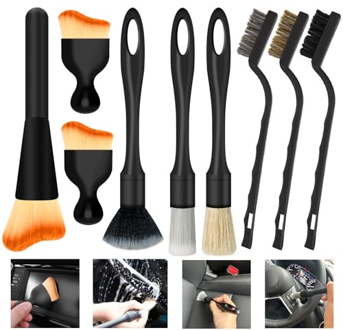 Behiruch Detailing Pinsel Set, 9 x Auto Detailingbürste in Hart - Mittel - Weich, Staubbürste Auto zur Professionellen Autopflege Innen & Außen für Auto Armaturenbrett, Lüftungsdüsen und Motorrad