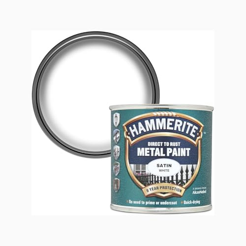 HOCHSTE® Hammerite Metal Paint Satin White, Rust Protection, Easy Application, Fast Drying Time, DIY Projects, Home Renovations, Indoor and Outdoor Use, 250ml