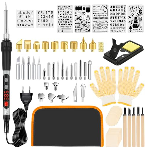 Kit de Fer à Souder pour Pyrogravure 60 Pièces, Soudure Outils 100W avec Affichage Numérique Température Réglable 180-520°C pour Gravure sur Bois, Cuir, Bricolage et Soudage DIY