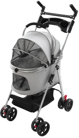 Donened - Poussette pliable pour chien avec roues universelles, pour chats et petits chiens, 50 x 60 cm (gris)