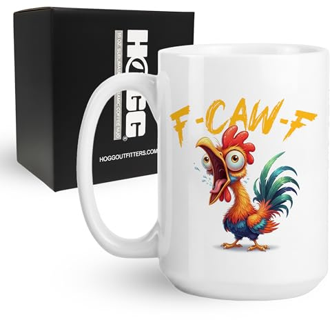 Hogg F-Caw-F Mug, 15 oz Ceramic Hidden Message Coffee Cup, F-Caw-F, F Caw F Mug, Funny Coffee Cups, Fcawf, Sassy Chicken, Adult White Elephant Christmas Gifts, Funny Birthday Gifts for Women