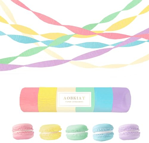 AOBKIAT Pastel Birthday Streamers,6 Roll Colorful Streamer Party Decoration | Crepe Paper for Candyland Rainbow Theme Wedding Bridal Baby Shower Christmas,1.8 Inch x 82 Ft/Roll