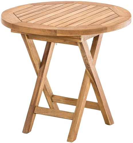 CLP Teakholz Beistelltisch, klappbarer Gartentisch Maharao, Tisch rund, wetterfest und platzsparend für Balkon, Garten & Wohnbereich, Farbe:Teak