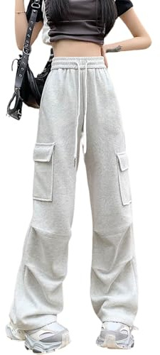 Skateboard Frog Pantalon Cargo Femme Baggy Y2K Streetwear Poches Latérales | Pantalon de sport femme taille haute élastique à cordon coupe deux façons de porter style américain danser hip hop jogging