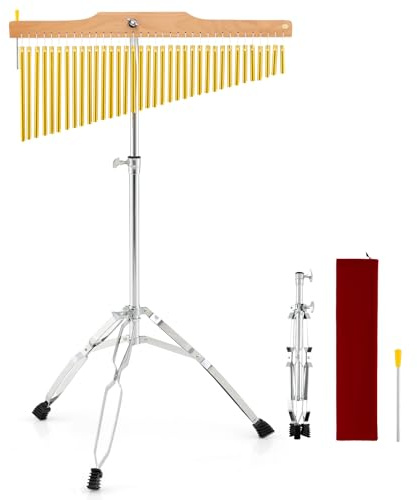 GYMAX 36-Bar Wind Chime Set, Single-Row Chimes with Foldable & Adjustable Tripod Stand, Chime Stick and Portable Bag, Percussion Instrument Set for Beginners Adults