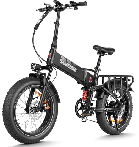 SAMEBIKE fat bike elettrica A02Pro 100km di autonomia 20x4 fat bike elettrica pieghevole Batteria sostituibile da 48V e 15Ah Sospensione anteriore - Biciclette da pendolare a 7 velocità(nero)