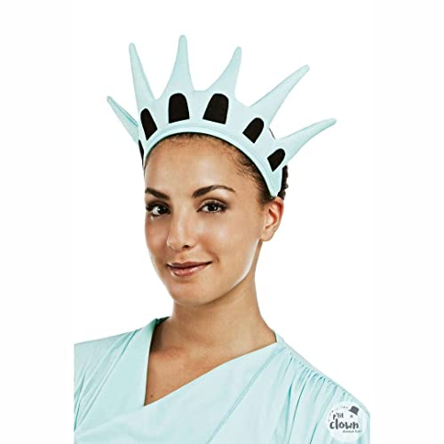 P'TIT CLOWN - 15170 - Couronne Statue de la Liberté Adulte - Accessoire Déguisement Carnaval, Halloween, Cosplay, Fête Costumée - Polyester - Bleu - Taille Unique
