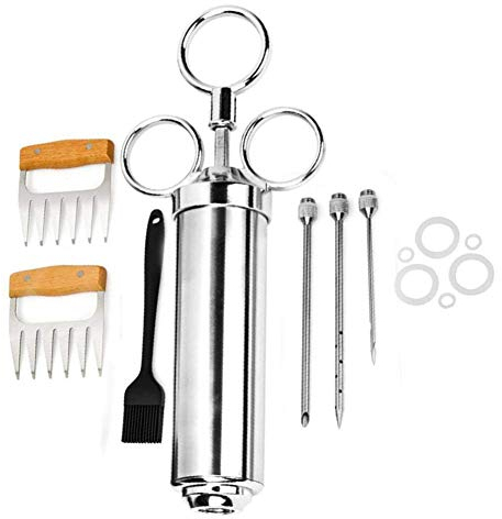 Marinierspritze Edelstahl Set inkl, Bratenspritze Marinadenspritze mit 3 Nadeln, Grill Olivenöl zum Kochen Salat BBQ Küche Truthahn und Huhn