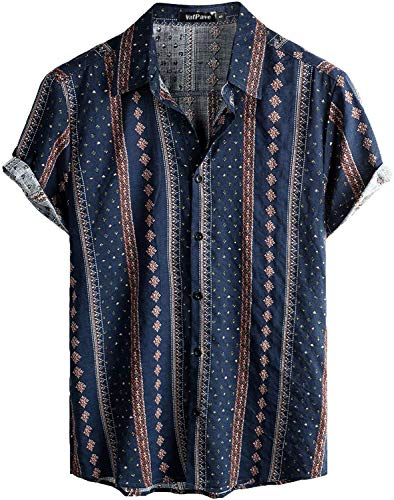 VATPAVE Herren Hawaii Hemd Männer Kurzarm Sommer Freizeithemd Casual Strand Blumen Hawaiihemd XX-Large Marine Blau