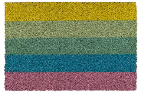 Relaxdays Fußmatte Kokos, Türvorleger Regenbogen, rutschfest, gestreift, Kokosfußmatte innen & außen, 40x60 cm, bunt, 1 Stück