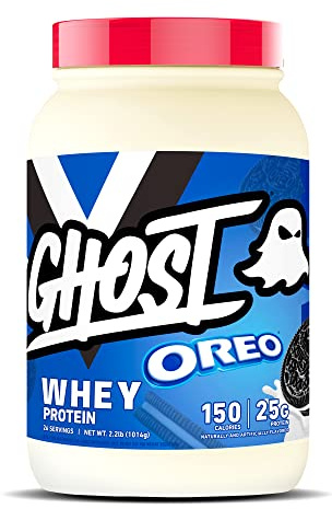 GHOST Whey Protein Powder, Oreo - 2LB, 25G of Protein - Whey Protein Blend -Post Workout Fitness & Nutrition Shakes, Smoothies, Baking & Cooking - Cookie Pieces Inside