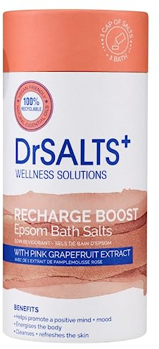 Dr Salts + 100% sales de baño Epsom | Terapia de recarga con pomelo rosa y aceites esenciales | Promueve una mente positiva + estado de ánimo | Energiza el cuerpo y aumenta la circulación 750 g