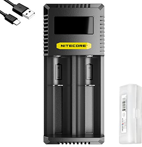 Nitecore Ci2 2 Bay Universal Battery Charger Support 16340 14500 18650 21700 Lithium Ion AA AAA Ni-MH Ni-CD, USB QC PD with Lumentac Battery Organizer