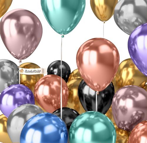 Lot de 25 ballons d'anniversaire bio brillants/chromés - Diamètre 38 cm - XXL - Respectueux de l'environnement et compostables - 100 % latex naturel - Ballons à l'hélium multicolores - Biodégradables