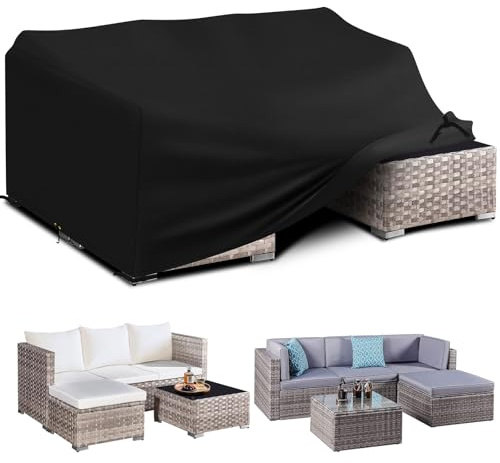 PATIO PLUS Garden Furniture Cover With PU Coating，Garden Table and Chairs Set Cover Waterproof，Windproof, Anti-UV, 600D Oxford Fabric Outdoor Patio Table Covers Rectangular 180x120x71cm Black