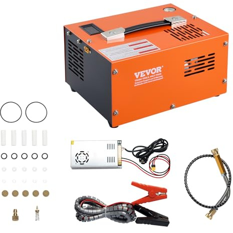 VEVOR Compresseur d'Air PCP Portable 30 MPa avec Convertisseur Externe Arrêt Manuel CC 12 V/CA 230 V Pompe Réservoir Paintball Sans Huile Sans Eau pour Pistolet à Air, Bouteille de Plongée Sous-marine