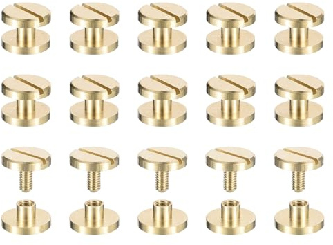 sourcing map 30Pack Brass Chicago Screws, 3x10mm Flat Head Screw Back Binding Post Nail Stud Rivets Fastener for DIY Leather Craft Belt Strap
