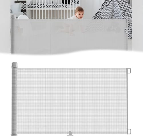 JOIEYOU Barrera protectora para escaleras, extensible, 0-300 cm, para bebés, con doble cerradura, estable, barrera para perros, retráctil, para escaleras, puertas, pasillos (gris)