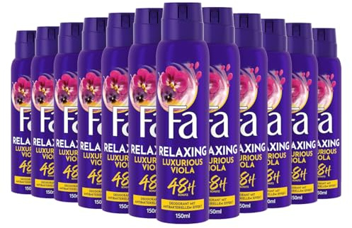 Fa Deodorantspray lyxiga ögonblick (12 x 150 ml), deodorant med den lyxiga doften av rosa viola, deodorant utan aluminium för upp till 48 h deodorantskydd, lämnar inga deodorantrester på kläderna
