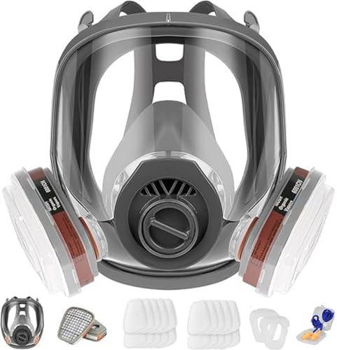 Masque complet 26 en 1 avec filtre et 10 protections d'objectif, masque de peinture pour pulvérisation de peinture, vapeur organique, poussière, masque de peinture pour pulvérisation de peinture,