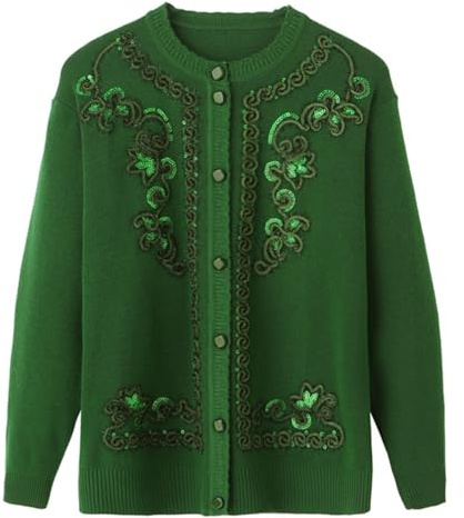 LLECDASEUI Maglione Invernale Caldo E Spesso Della Nonna Cardigan Giacca A Maglia Da Donna Anziana Di Mezza Età, Classico Maglione Invernale A Maglia Grossa Da Donna Anziana (4XL,Verde)