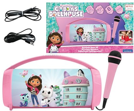 Lexibook, Gabbys dockskåp, Trådlös ljushögtalare med mikrofon, stereoljud, karaokefunktion, USB- och SD-kortportar, uppladdningsbart batteri, handtag för att ta med överallt, rosa, BTP585GDHZ