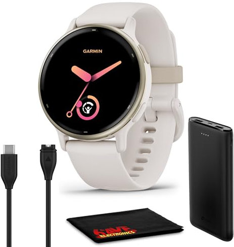 Garmin Vivoactive 5 GPS Health Fitness Smart Watch for Men and Women Gold Aluminum Bezel Cream Silicone Strap Ivory AMOLED Screen 3cm Battery Life