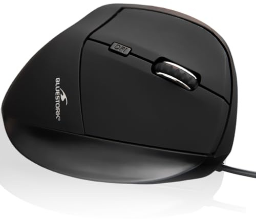 Bluestork - Ergonomisk trådbunden mus, USB, 6 knappar, tyst, justerbar upp till 7 600 DPI - vertikalt format för högerhänta, smärtförebyggande och handledstendinit - PC och Mac