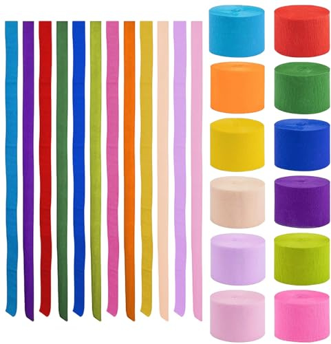 BDHYYM 12 Rotoli Carta Crespa Colorata, Nastro Carta Crespata Colorata Rotoli, Stelle Filanti in carta Crespa per Decorazione di Nozze Festa di Compleanno Decorazione Natalizia (4.5 cm*10 m)