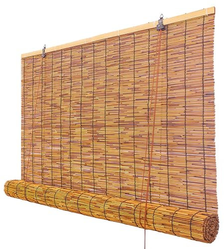 Outdoor Roller Reed Blinds Porch Bamboo Shades 55 60 70 90 100 120 140 150 160 170 180cm Light Filtering Sun Protection Window Curtains for Indoor Outdoor