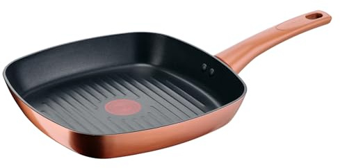 Lagostina Rosé, Grill Antiaderente Ø 26x26 cm, Rivestimento Titanium, Indicatore di Calore Thermo-Signal, Manico Rivettato, Compatibile con Induzione, Colore Oro Rosa