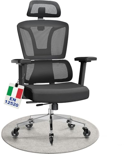 MELOKEA Bürostuhl Ergonomisch, 4D-Armlehnen, Verstellbare Sitztiefe, 4-Stufen Neigung, Gummirollen, Hohe Rückenlehne, Ergonomischer Lordosenstütze, Langes Sitzen, Homeoffice & Gaming, Bürostuhl 200KG