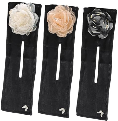 Alipis 3pcs Hair Bun Maker Set Steel Wire Camellia Flower Clips, Mesh Ribbon Bun Shaper for Women, Black White, Apricot and White, Hair Donut Former for Lazy Updo Hairstyles