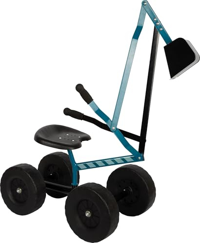 small foot Escavatore con ruote blu, escavatore per sabbia su cui sedersi per bambini, con rotazione a 360°, portata massima di 50 kg, dai 3 anni, 12798