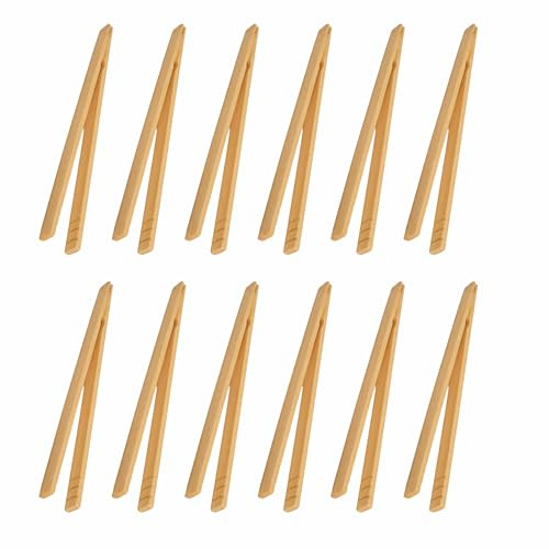 12 Piezas Pinzas de Cocina de Bambú, Pinzas de Madera Cocina para Tostadas, Barbacoa, Sushi, Cocina, 17 cm, Reutilizables y Ecológicas, Ideales para Queso, Magdalenas, Sushi, Frutas y Comida Caliente