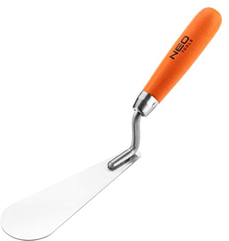 Neo Tools Stuckateurkelle „Katzenzunge“ mit Holzgriff, gerader Hals | Katzenzungen-Kelle aus rostfreiem Stahl zum für Unterputz- und Ausbesserungsarbeiten