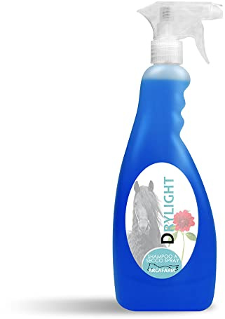 Shampoo a Secco per Cavalli Drylight Spray 750 ml, naturale senza bisogno di risciacquo per pelo lucido morbido, doccia e lavaggio rapido, toglie sporco e macchie da manto coda criniera Made in Italy
