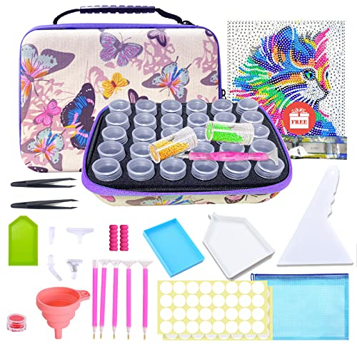 KEYRANKE Diamond Painting Zubehör Boxen Koffer Aufbewahrung 30 Fächer für Werkzeug Set mit Stift Trichter Stickers, DIY Handwerk Als Geschenk