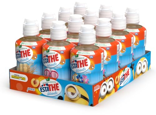 Estathé Deteinato Pesca - The Freddo Deteinato con Vero Infuso di Foglie di The e Succo di Pesca, Bevanda Analcolica Senza Glutine, 12 Bottiglie da 250 ml