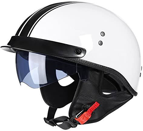 RHBDDHV Motorrad Halbhelme Retro Jethelm Motorradhelm mit Visier Halbschalenhelm Braincap DOT/ECE-Zertifizierung Herren Damen Moped Helm Rollerhelm Scooter Helm für Biker Cruiser Chopper
