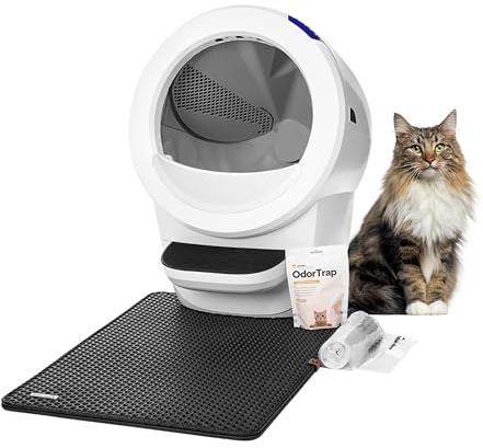 Litter-Robot 4 Beginner Bundle by Whisker, White - Automatic, Self-Cleaning Litter Tray, Includes Litter-Robot, Fence, Mat, 2 OdorTrap Pack Refills, 25 Liners & 2 Years of WhiskerCare