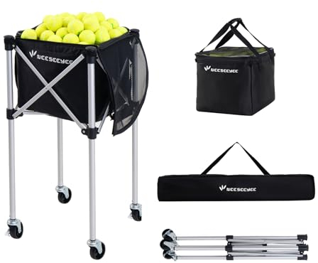 NEESEEYEE Tennisball-Hopper Tennisballwagen, leichter Sportwagen, Tragetasche im Lieferumfang enthalten (für bis zu 160 Tennisbälle)