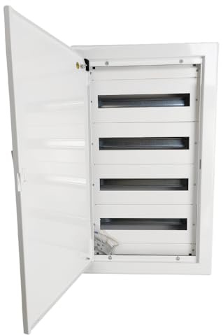 Doktorvolt Caja de distribución empotrada, caja de fusibles, armario de distribución, carcasa de metal, distribuidor empotrado, 72 módulos, 4 filas con puerta, color blanco, IP30 IK07 para instalación