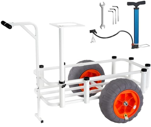VEVOR Carrello da Pesca da Spiaggia Capacità di Carico 158,75kg, Carrello con 8 Porta Canne da Pesca Ruote in PU Gonfiabili, Carrello da Pesca in Acciaio Resistente da Spiaggia per Picnic all'Aperto