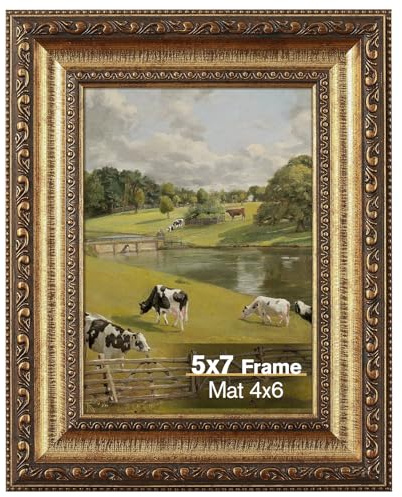 Splinterix 5x7 Gold Picture Frame, Ornate Vintage Picture Frames for Wall or Tabletop Display, 5x7 Photo Frame Gold with Real Glass, Display Poster 4x6 with Mat or 5x7 without Mat for Antique Déco
