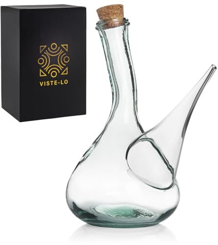 Porron de Vidrio Artesano. Porrón de Vino de Cristal 1000 ml. Decantador vino Barral. dispensador vino, aceite y cerveza 1l. Fabricado en España. Fabricado a Mano. Vidrio 100% Reciclado. (1000ML)